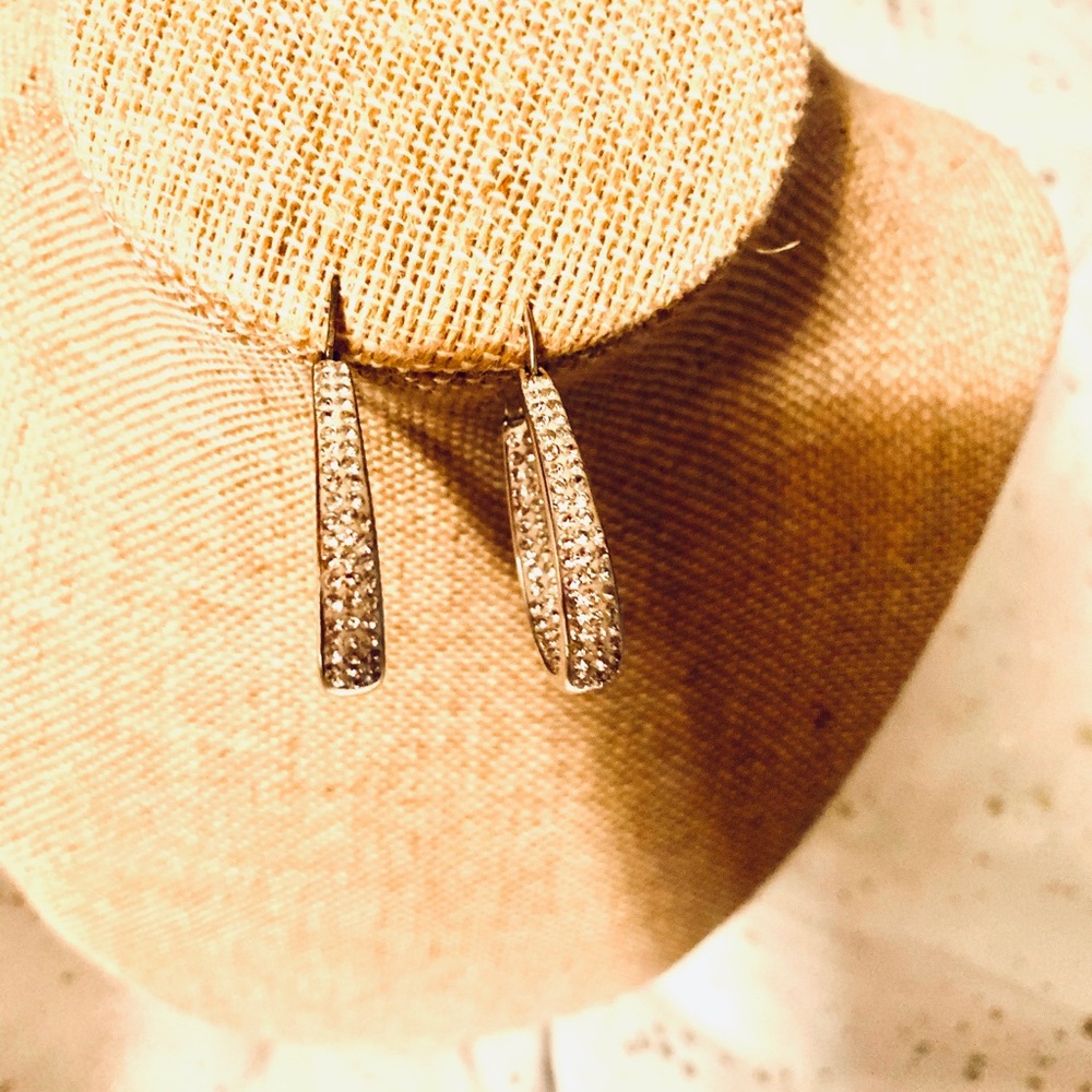 Faux diamond long hoop earrings.